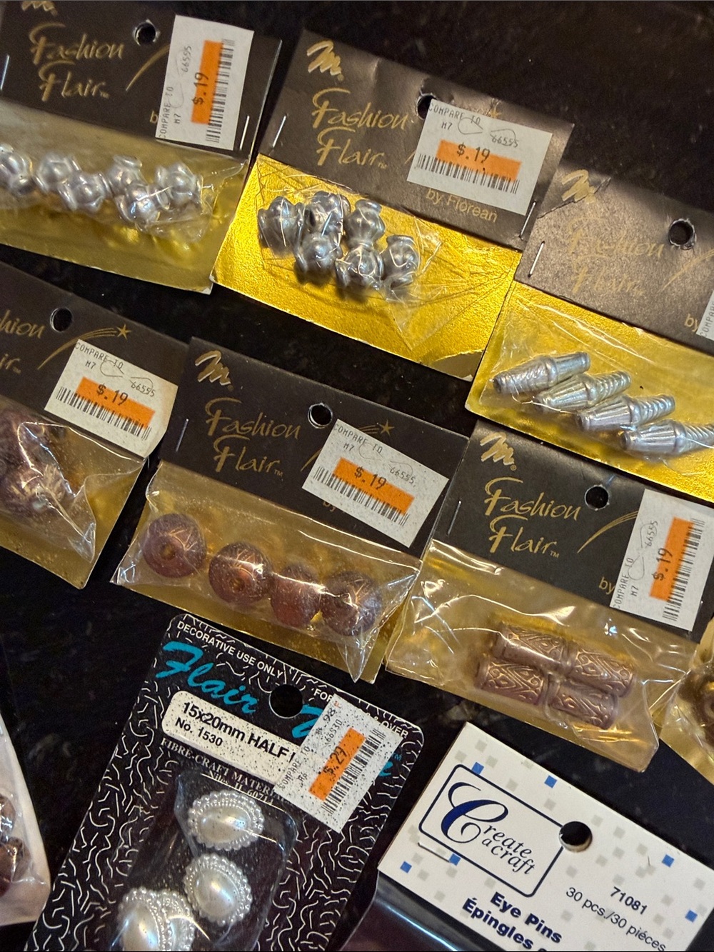 VTG NIP Fashion Flair Packaged Beads – Silver, Gold, Brown